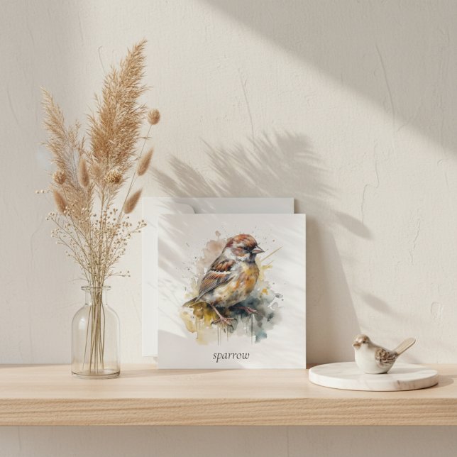 Rustic Watercolor Sparrow, custom Holiday Card (Creator Uploaded)