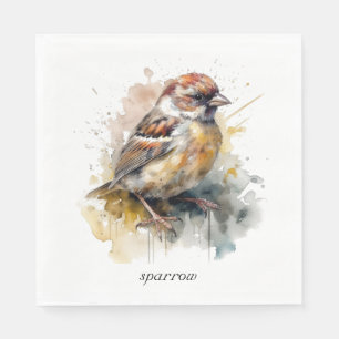 Rustic Watercolor Sparrow, custom Napkin