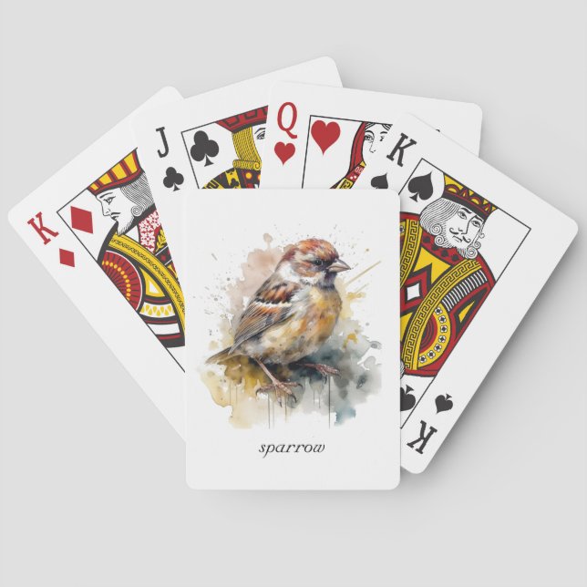 Rustic Watercolor Sparrow, custom Playing Cards (Back)
