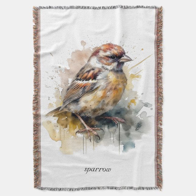  Rustic Watercolor Sparrow, custom  Throw Blanket (Front Vertical)
