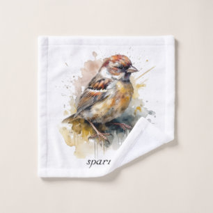 Rustic Watercolor Sparrow, custom Wash Cloth