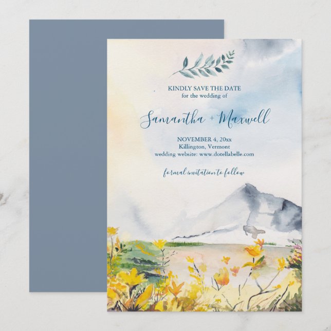Rustic Watercolor Spring Mountain Save The Date Invitation (Front/Back)