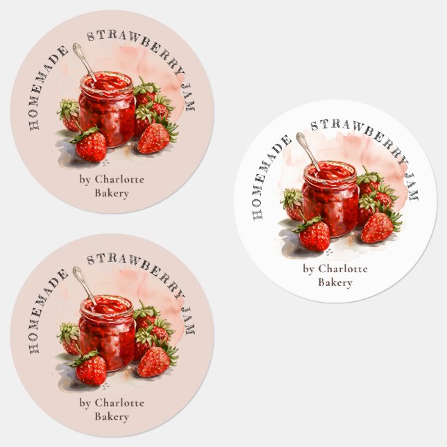 Rustic Watercolor Strawberry Jam Jar Product Label (Group)