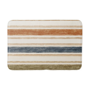 Rustic Watercolor Striped Bath Mat