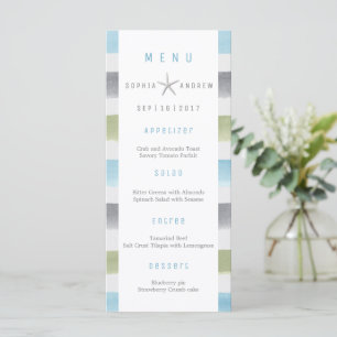 Rustic watercolor stripes beach wedding menu