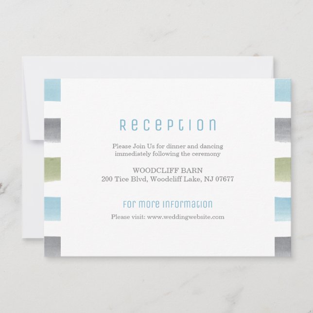 Rustic watercolor stripes beach wedding reception invitation (Front)