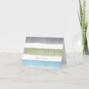Rustic watercolor stripes beach wedding thank you