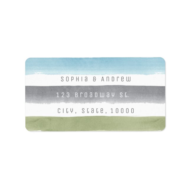 Rustic watercolor stripes nautical beach wedding label (Front)
