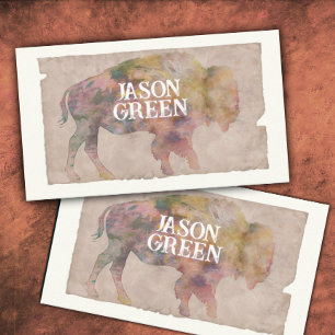 rustic watercolor style  bison art sepia tones  business card