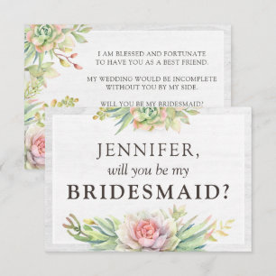 Rustic Watercolor Succulent Bridal Party Proposal Invitation