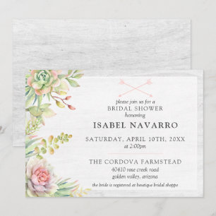 Rustic Watercolor Succulent Cactus Bridal Shower Invitation