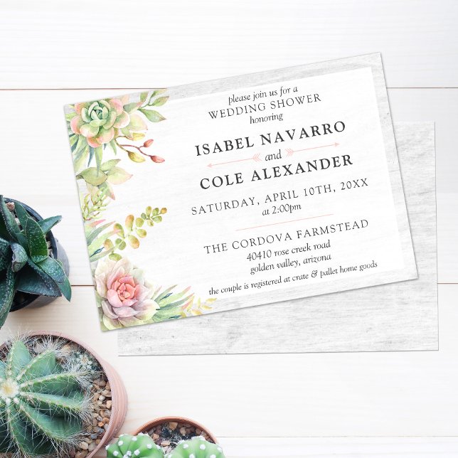 Rustic Watercolor Succulent Couple Wedding Shower Invitation (Creator Uploaded)
