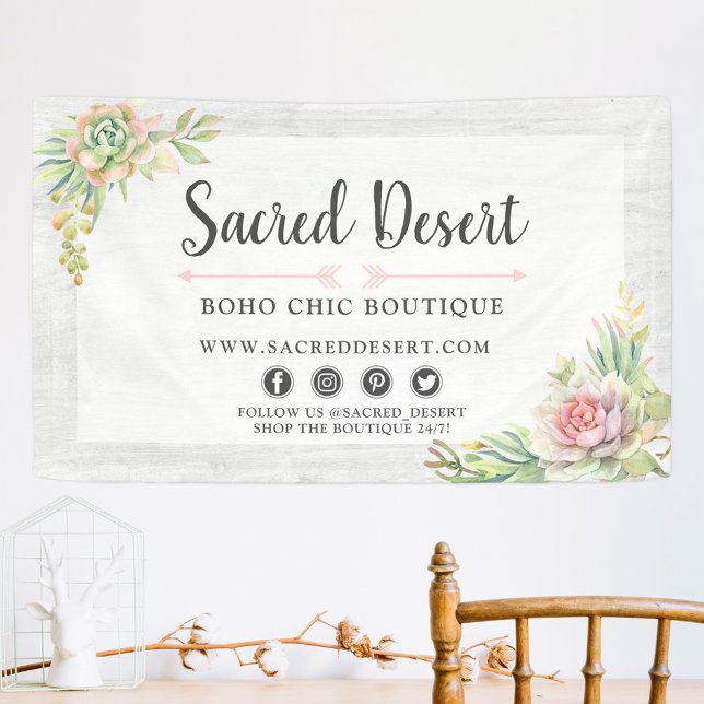 Rustic Watercolor Succulent Desert Cactus Boho Banner (Creator Uploaded)