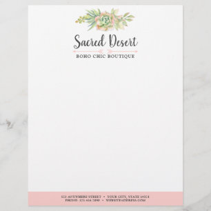 Rustic Watercolor Succulent Desert Cactus Boho Custom Letterhead