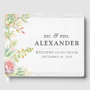 Rustic Watercolor Succulent Desert Cactus Wedding Guest Book