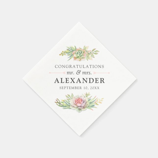Rustic Watercolor Succulent Desert Cactus Wedding Napkin (Corner)