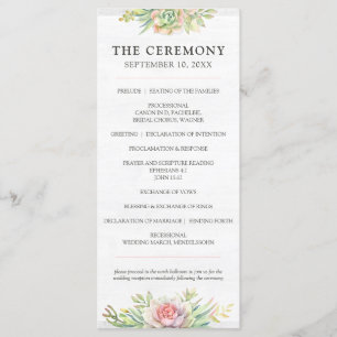 Rustic Watercolor Succulent Desert Cactus Wedding Programme