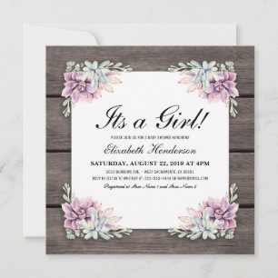 Rustic Watercolor Succulent Floral Baby Shower Invitation
