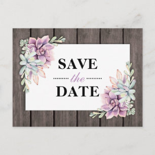 Rustic Watercolor Succulent Floral Save the Date Announcement Postcard