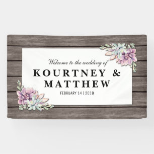 Rustic Watercolor Succulent Floral Wedding Banner