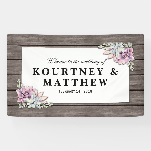 Rustic Watercolor Succulent Floral Wedding Banner (Horizontal)