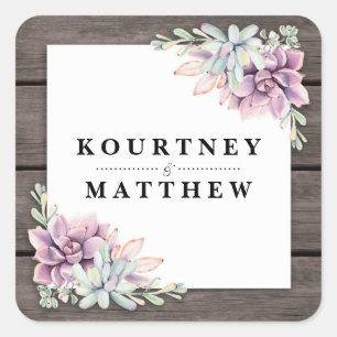 Rustic Watercolor Succulent Floral Wedding Square Sticker