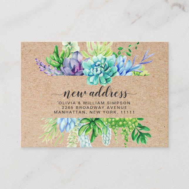 Rustic Watercolor Succulent Moving Announcement (Front)
