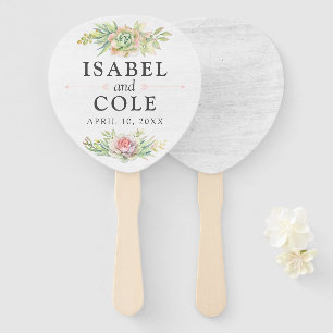 Rustic Watercolor Succulent Names & Wedding Date Hand Fan