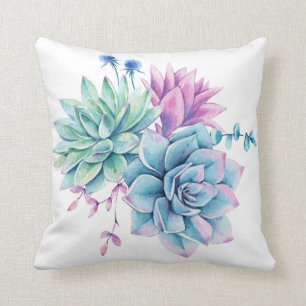 Rustic Watercolor Succulent Throw Pillow