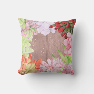 Rustic Watercolor Succulents Cushion