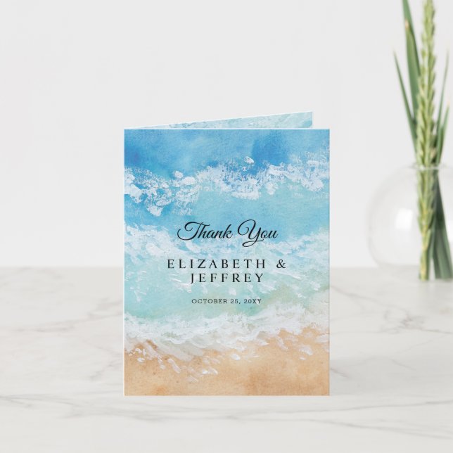 Rustic Watercolor Summer Sea Beach Thank You Card (Front)