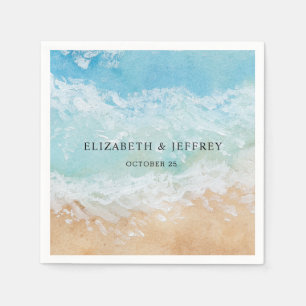Rustic Watercolor Summer Sea Beach Wedding Napkin