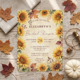 Rustic Watercolor Sunflower Autumn Bridal Shower Invitation