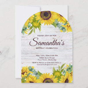 Rustic Watercolor Sunflower Birthday Party Invitation