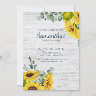 Rustic Watercolor Sunflower Birthday Party  Invitation