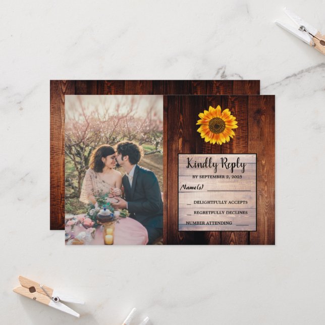 Rustic watercolor sunflower country wedding RSVP  Invitation (Front/Back In Situ)