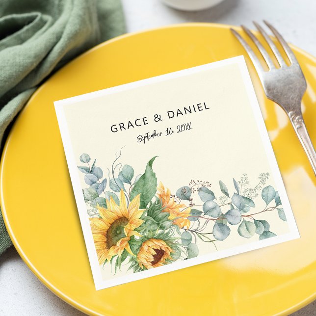 Rustic Watercolor Sunflower Eucalyptus Wedding Napkin (Rustic Watercolor Sunflower Eucalyptus Wedding Napkins)