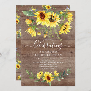 Rustic Watercolor Sunflower Floral Birthday Party Invitation