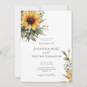 Rustic Watercolor Sunflower Floral Country Wedding Invitation