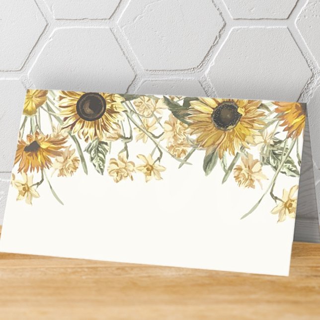 Rustic Watercolor Sunflower Florals Place Card (Creator Uploaded)