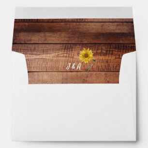 Rustic watercolor sunflower monogram wood Wedding Envelope