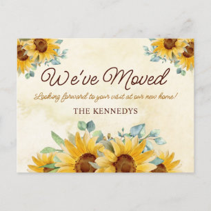 Rustic Watercolor Sunflower New Home Moving Announcement Postcard