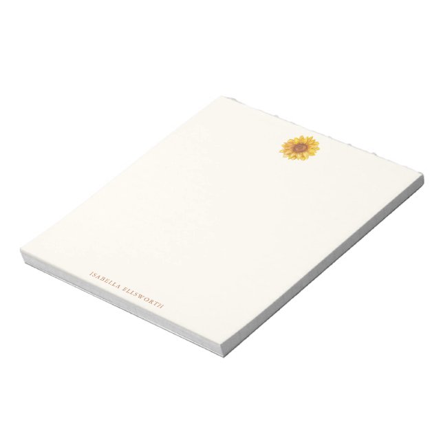 Rustic Watercolor Sunflower Pattern Personalised Notepad (Rotated)