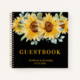 Rustic Watercolor Sunflower Wedding Guestbook Notebook