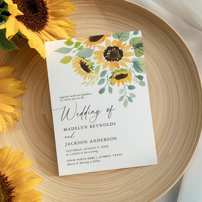 Rustic Watercolor Sunflower Wedding Invitation (Creator Uploaded)