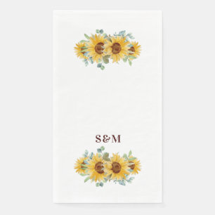 Rustic Watercolor Sunflower Wedding Monogram Napkin