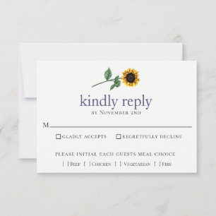 Rustic Watercolor Sunflower Wedding RSVP Card