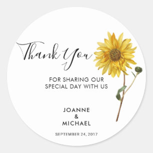 Rustic watercolor sunflower Wedding Thank You Classic Round Sticker