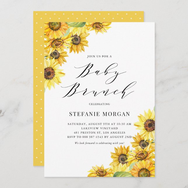 Rustic Watercolor Sunflowers Baby Shower Brunch Invitation (Front/Back)