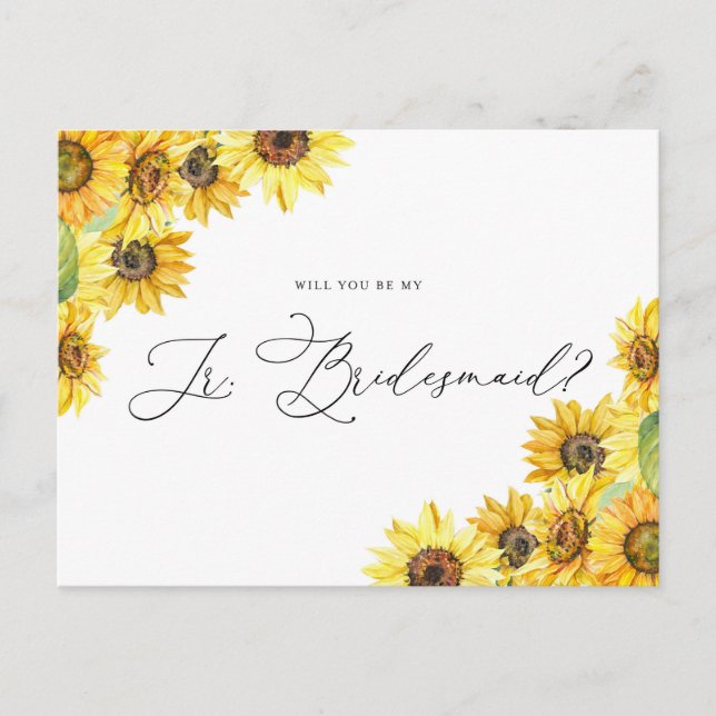 Rustic Watercolor Sunflowers Be My Jr. Bridesmaid Postcard (Front)